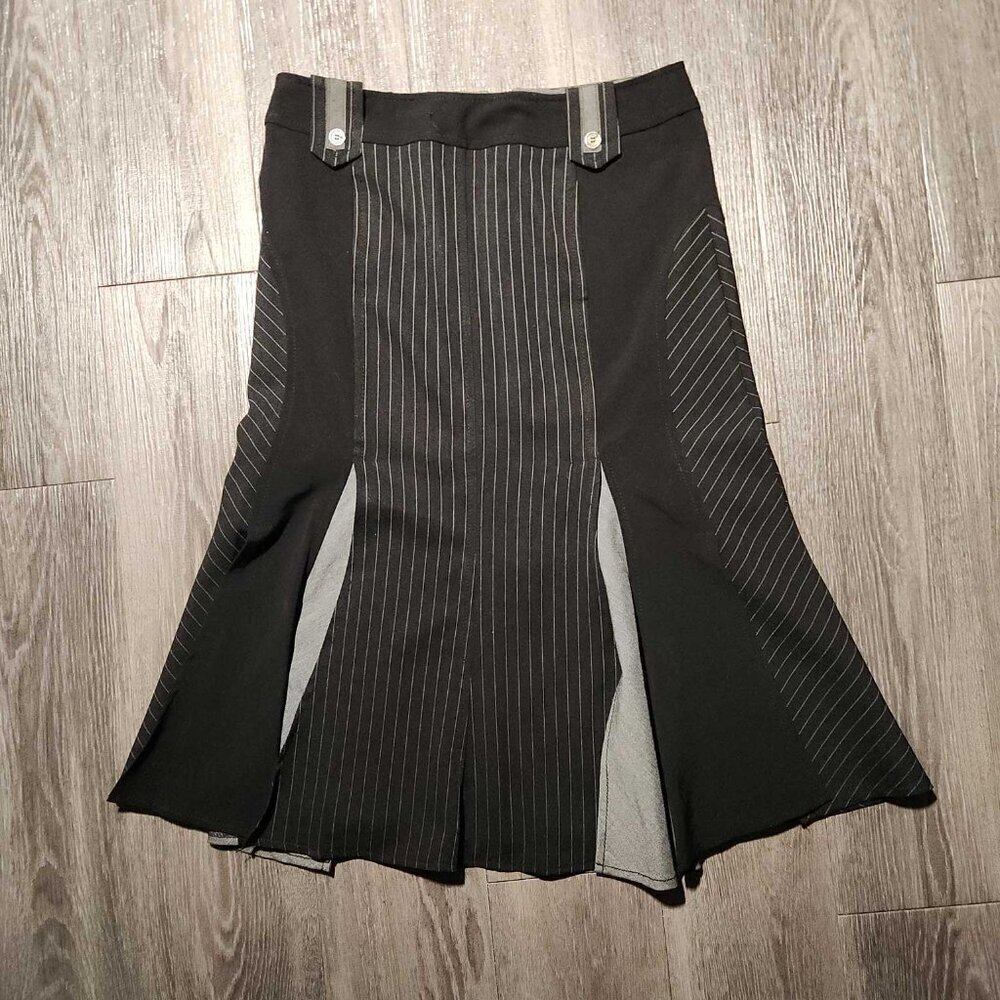 Vintage 90s black and grey gothic officecore striped blazer and skirt set - Picture 9 of 13